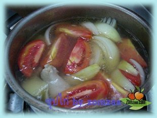 Chicken Soup - Step 9 - 10 Add the onions and sliced tomatoes